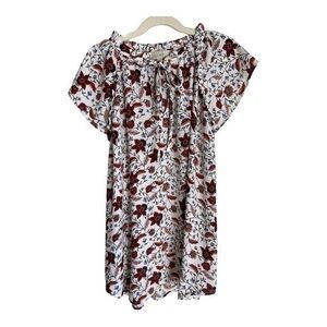 LOFT floral flutter sleeve tie neck top